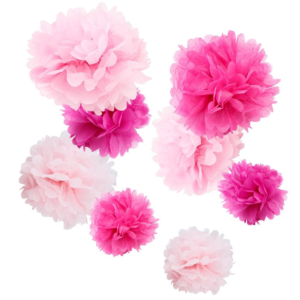 Wyzworks - 8 Assorted Pink Pom Poms Diy Tissue Paper Flowers - 10   , 12   , 16    Decorative Hanging Flower Balls Diy Paper Cra