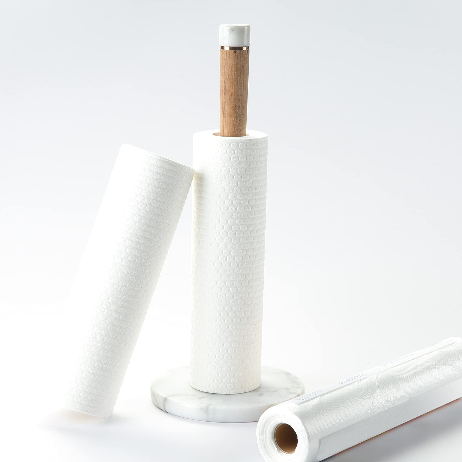Jalz Jalz Paper Towel Holder Countertop Marble Base And Acacia Wood Stand,13.3'' Kitchen Paper Towel Roll Holder Stand