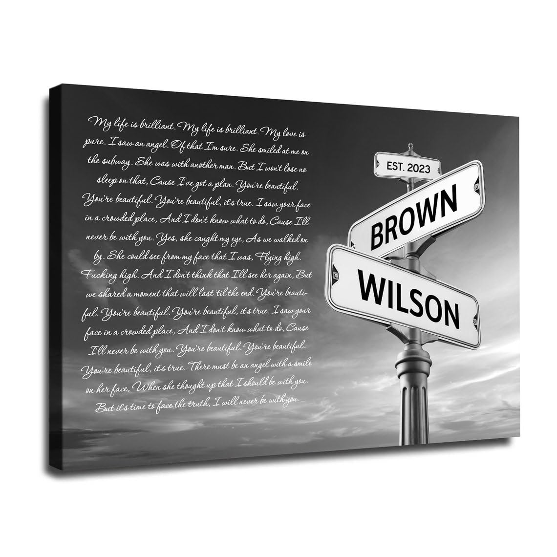 Any Song Lyrics Or Wishes With Street Sign, Personalized First Dance, Any Song, 1St Anniversary Favorite Song Canvas Print, Gift