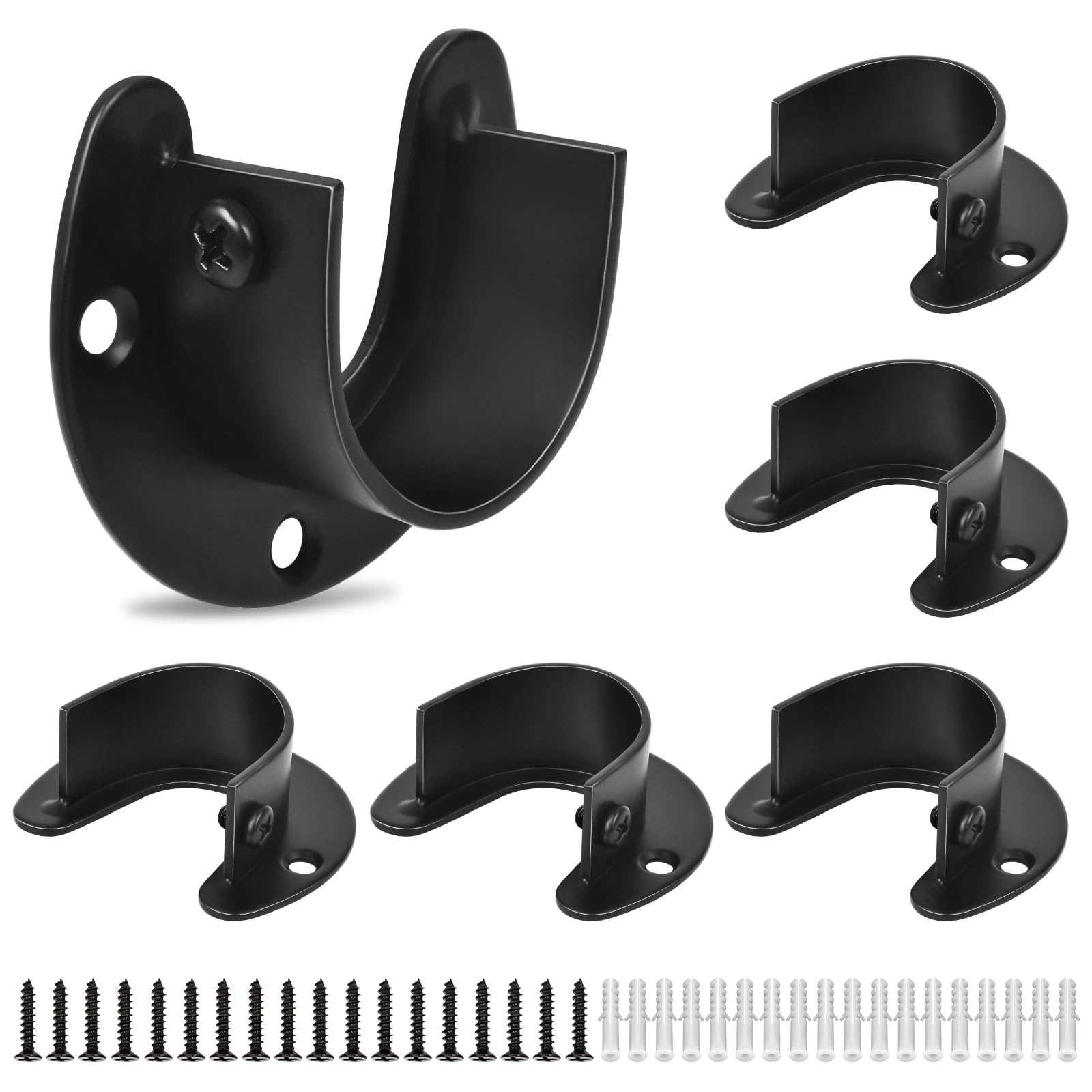 Closet Rod Bracket, 6 Pack Closet Rod Holders Heavy Duty 1 Inch Closet Pole Socket Stainless Steel Metal Curtain Rod Holder U Sh