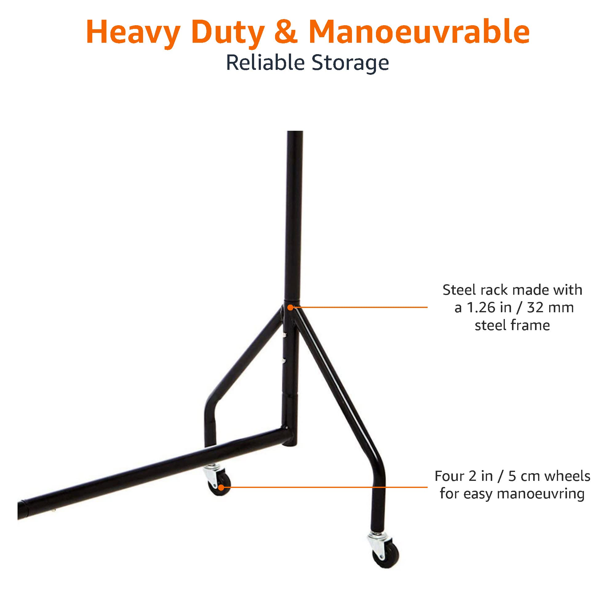 Amazon Basics Heavy Duty Rolling garment Rack  Hanging clothes Organizer Rail for Display and Storage  121 x 152 m - Black