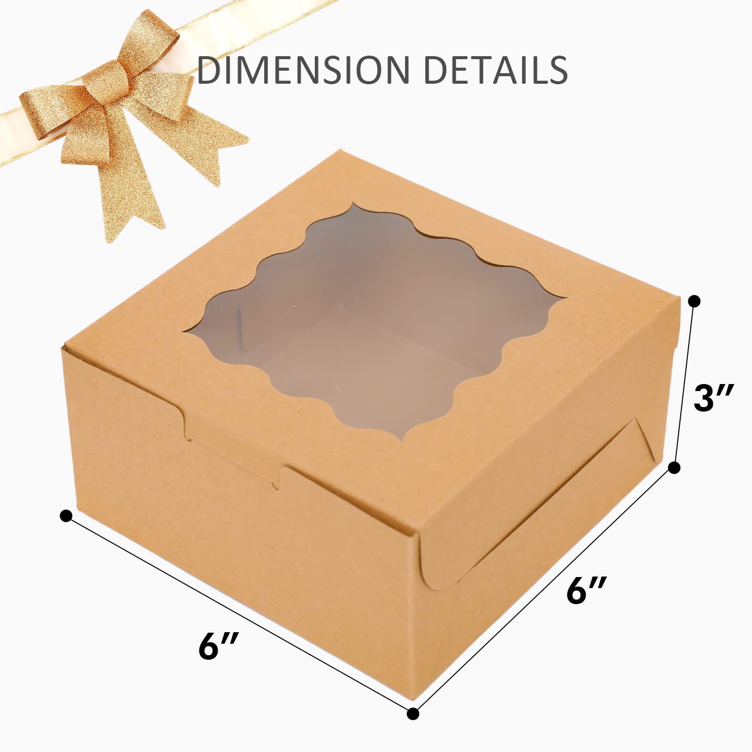 Bakepacker 100Pcs Kraft Cookie Boxes 6X6X3 Inches Easy Assemble Macaroon Pastry Boxes Bakery Boxes With Window For Bakery