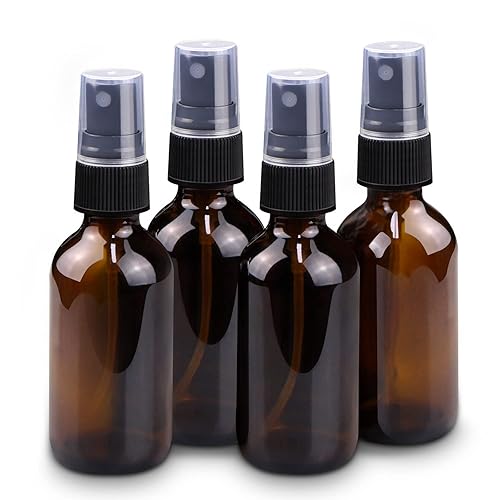 Wedama Mini Spray Bottles 2oz  Amber Glass Spray Bottles  Empty Small Spray Bottles with Funnel Dropper  Fine Mist for Hair  Travel  Plants  Cleaning Solutions and Skin Care(4 Pack)
