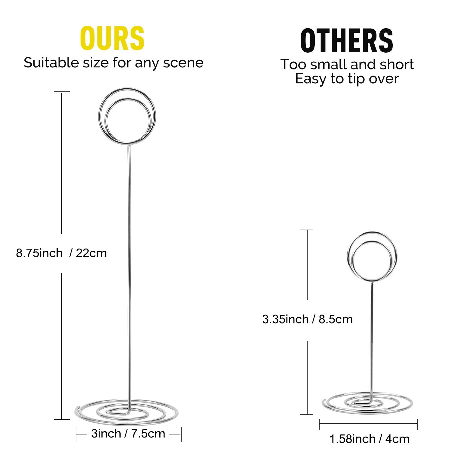 Mangz 15 Pack 8.75 Inch Tall Table Number Holder, Place Card Holder, Table Picture Holder, Wire Photo Holder Clip,Menu Note Stan