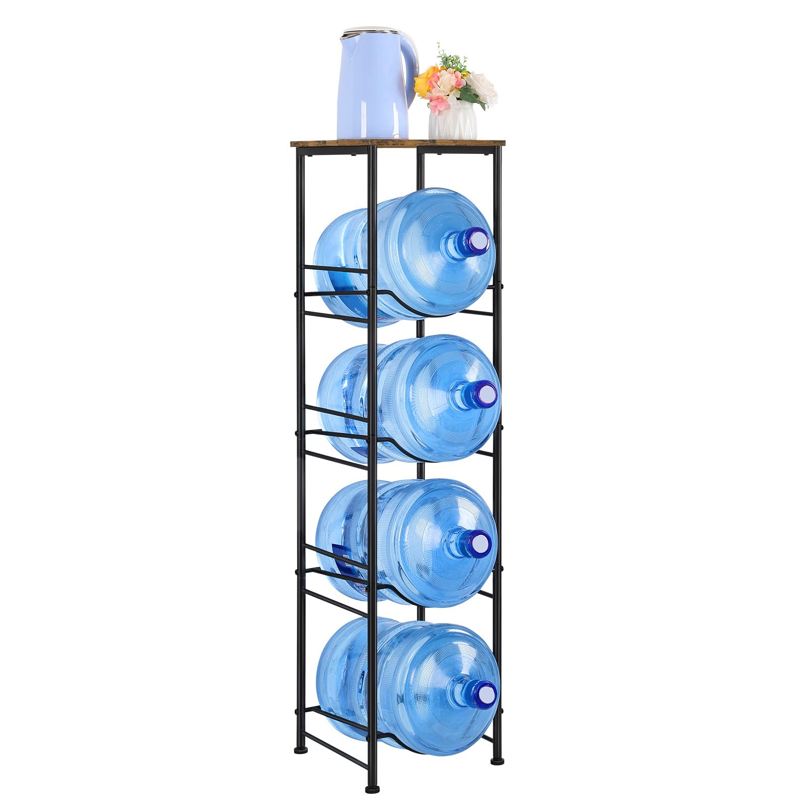 Eteli 5 Gallon Water Bottle Holder Organizer 4 Tier Water Cooler Jug Rack With Storage Shelves Water Bottle Dispenser Stand For