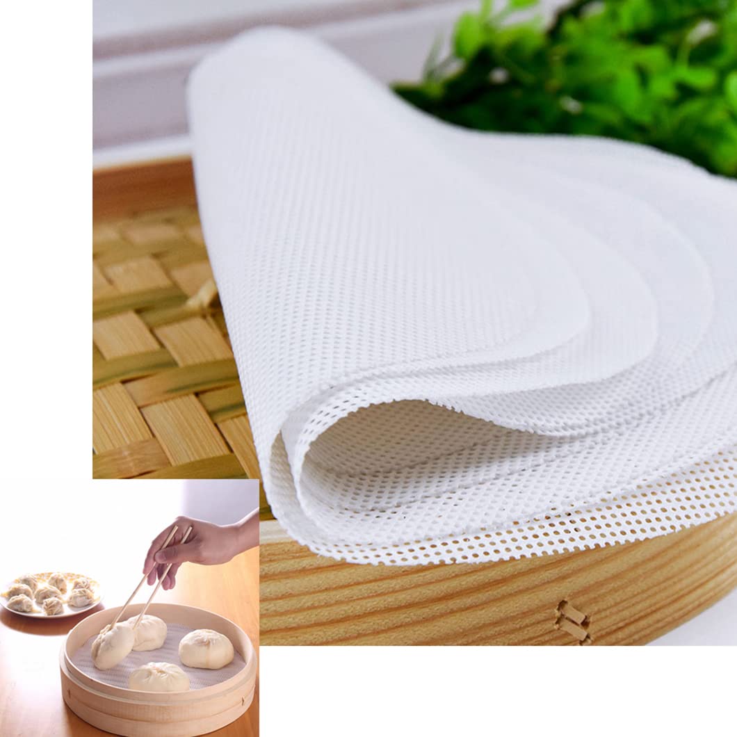 Rolin Roly 5Pcs Silicone Steamer Liners Round Mesh Baking Mats Non-Stick Steamed Reusable Food Grade Pastry Dim Sum Steamer Pape
