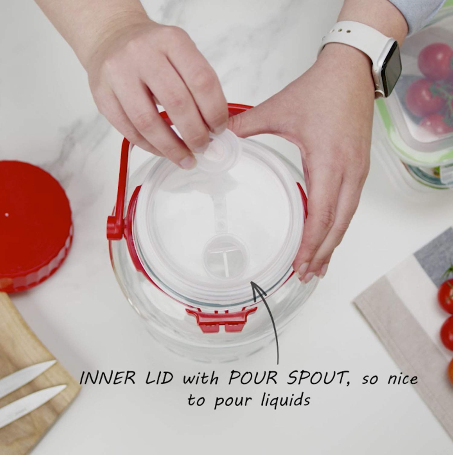 1 Gallon Glass Jar With Lid Wide Mouth Airtight Plastic Pour Spout Lids Bulk-Dry Food Storage Pickling Mason Jar Canister Raw Mi