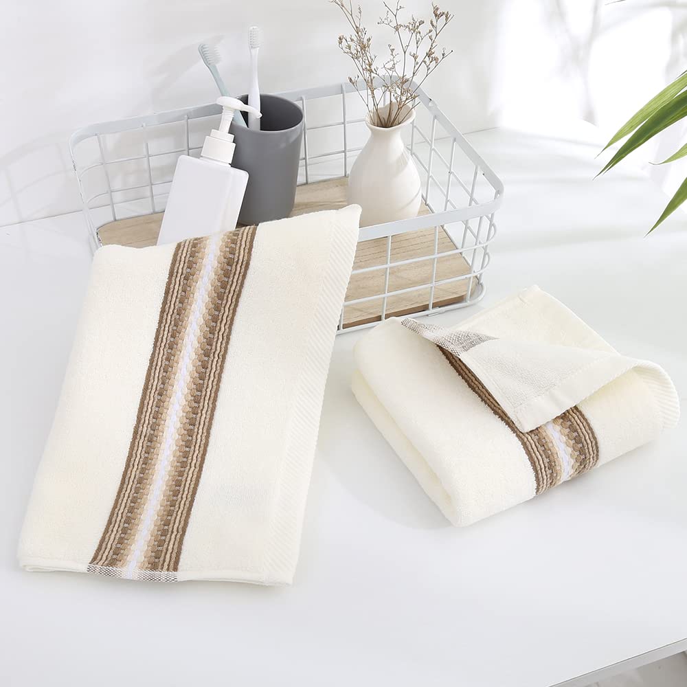 Yiluomo Hand Towel Set Of 2 Super Soft 100% Cotton Highly Absorbent Decorative Textured Striped Hand Towels For Bathroom 13 X 29