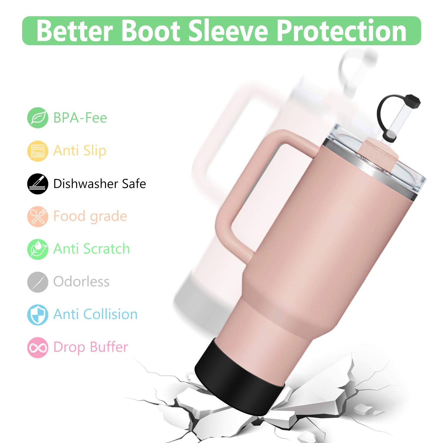 Banpinsh Silicone Tumbler Accessories Set: 2 Boots, 2 Straw Covers, 4 Spill Stoppers For Stanley 2.0 40Oz & 30Oz, Black (8Pcs)