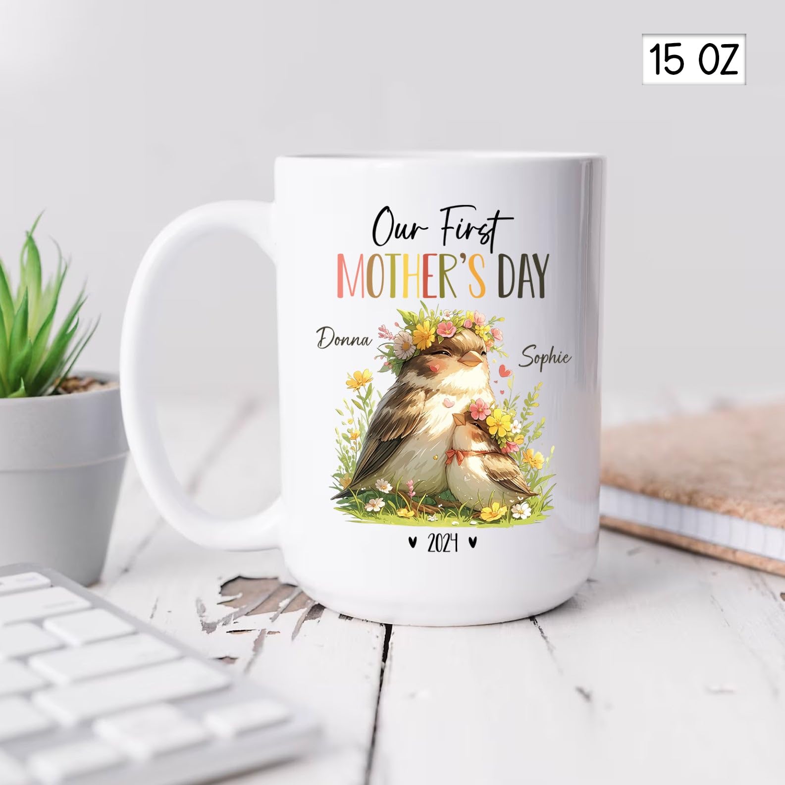 Mom And Baby Sparrow Mugs, Custom Mummy & Baby Sparrow Coffee Cup, Animal Ceramic Mug For New Mom Newborn, Personalized Our Firs