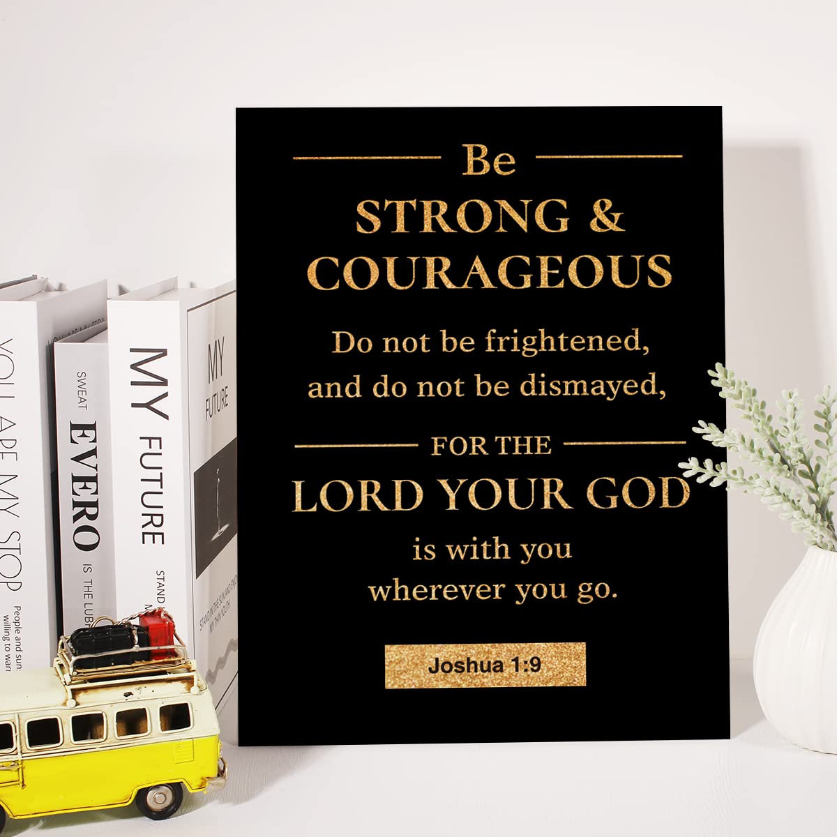 Christian Gold Foil Canvas Wall Art Motivational Be Strong And Courageous Joshua 1:9 Print Framed Canvas Painting Artwork Home D