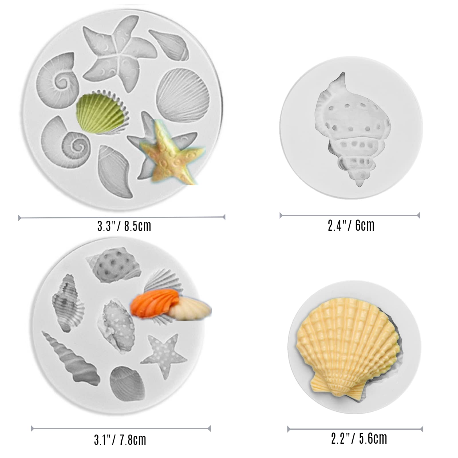 4 Pcs Marine Fondant Silicone Molds,Starfish,Conch,Seashells Silicone Cake Fondant Molds,Chocolate Candy Baking Tool,For Cookie