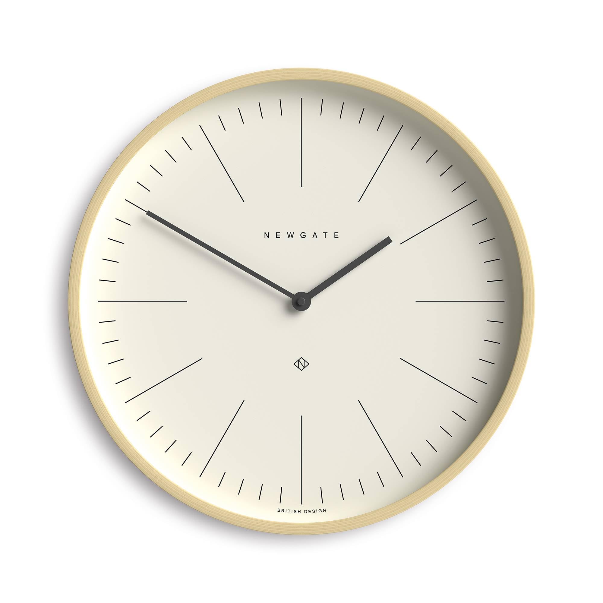Newgate Mr Clarke Wall Clock | Large Scandi Inspired Plywood Clock | 16 Inch | Pale Wood Case With Dark Grey Dial | Modern Minim