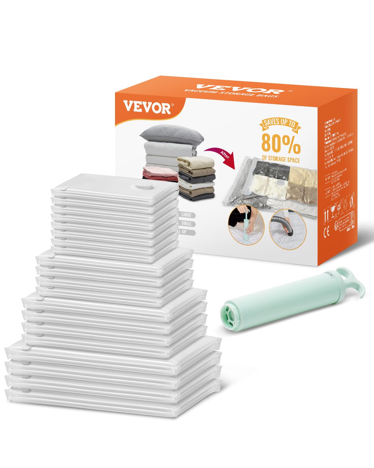VEVOR Vacuum Storage Bags, 20 Pack Space Saver Seal Bag(4 Jumbo/4 Large/4 Medium/4 Small/4 Roll), Compression Airtight Zipper Sp