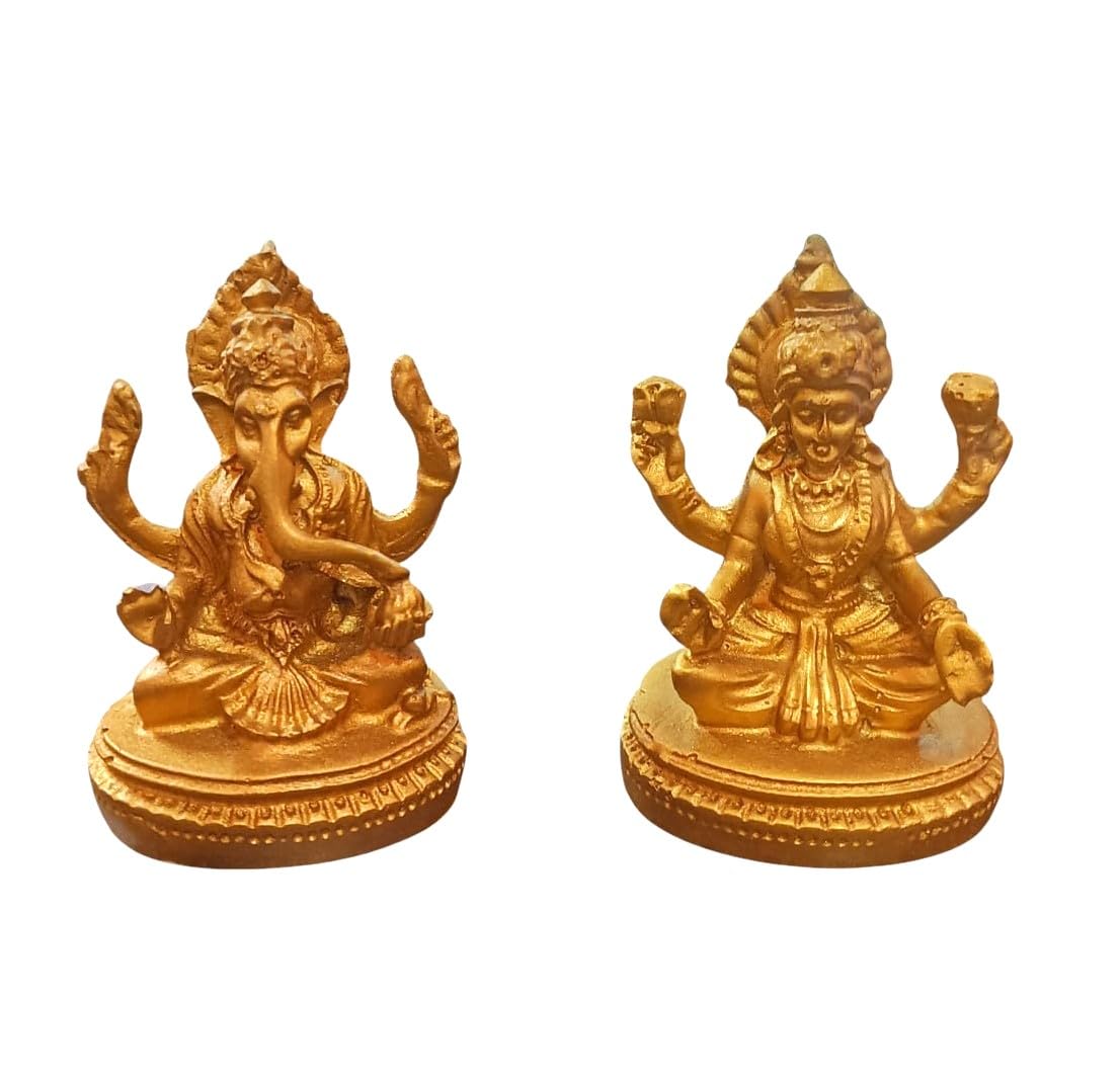 Ani Divine Polyresin Lakshmi Ganesh Idol Pair Golden Statues For Home Temple, Auspicious Gifting, Diwali Puja, Office, Shop