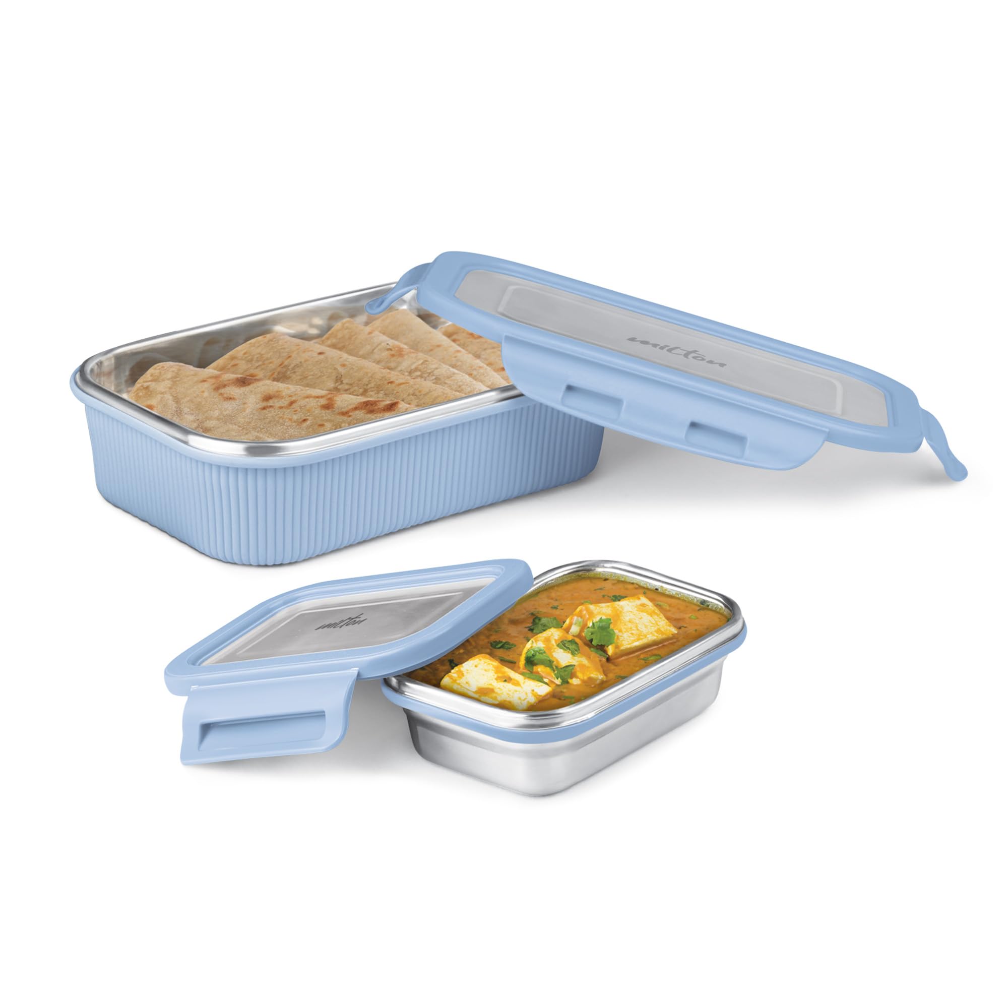 Milton Cool Touch Epic 800 Stainless Steel Tiffin, Set Of 2 (780 Ml,180 Ml), Blue, Microwave Safe, Food Grade, Bpa Free, Refrige