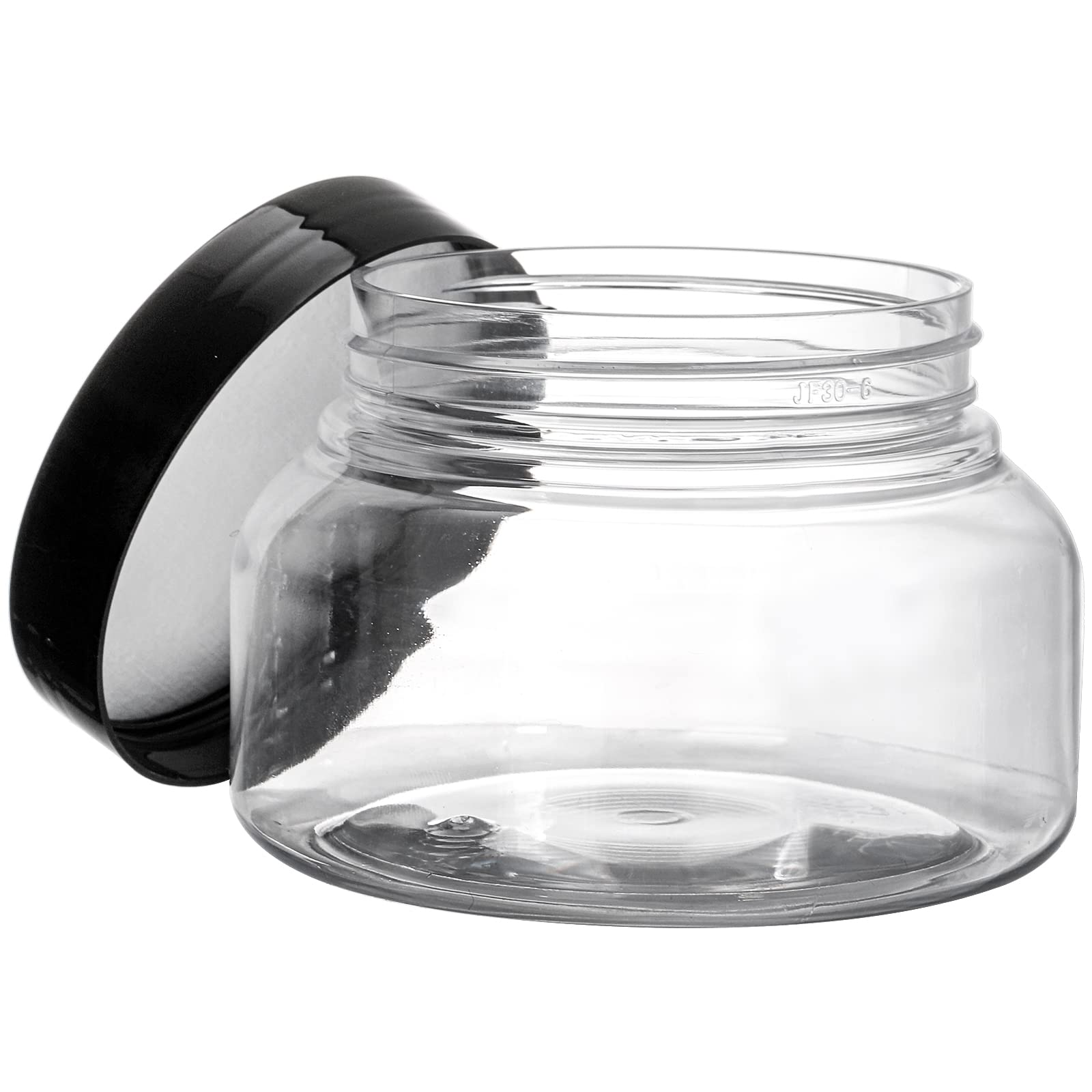 Yarlung 16 Pack 8 Oz Plastic Jars With Lids, Clear Body Scrub Jars Empty Refillable Containers Round Low Profile Samples Jars Fo