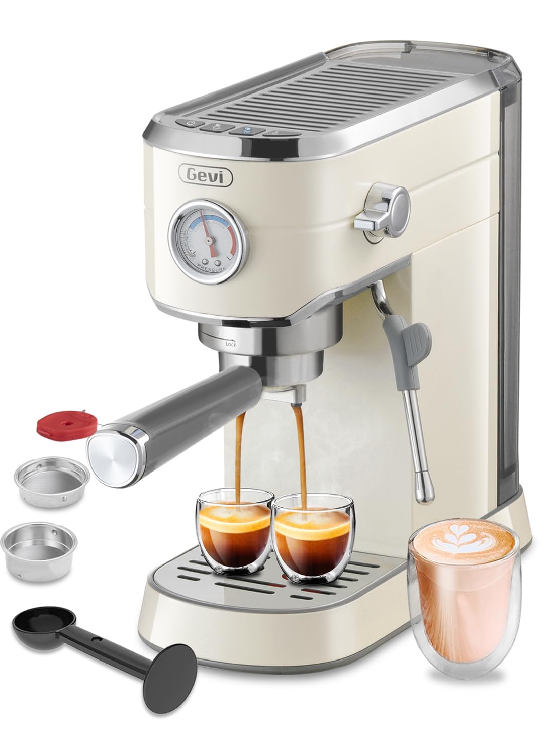 Gevi Commercial Espresso and Coffee Makers, Professional Espresso Maker Latte Machine with Milk Frother, Stainless Steel Express