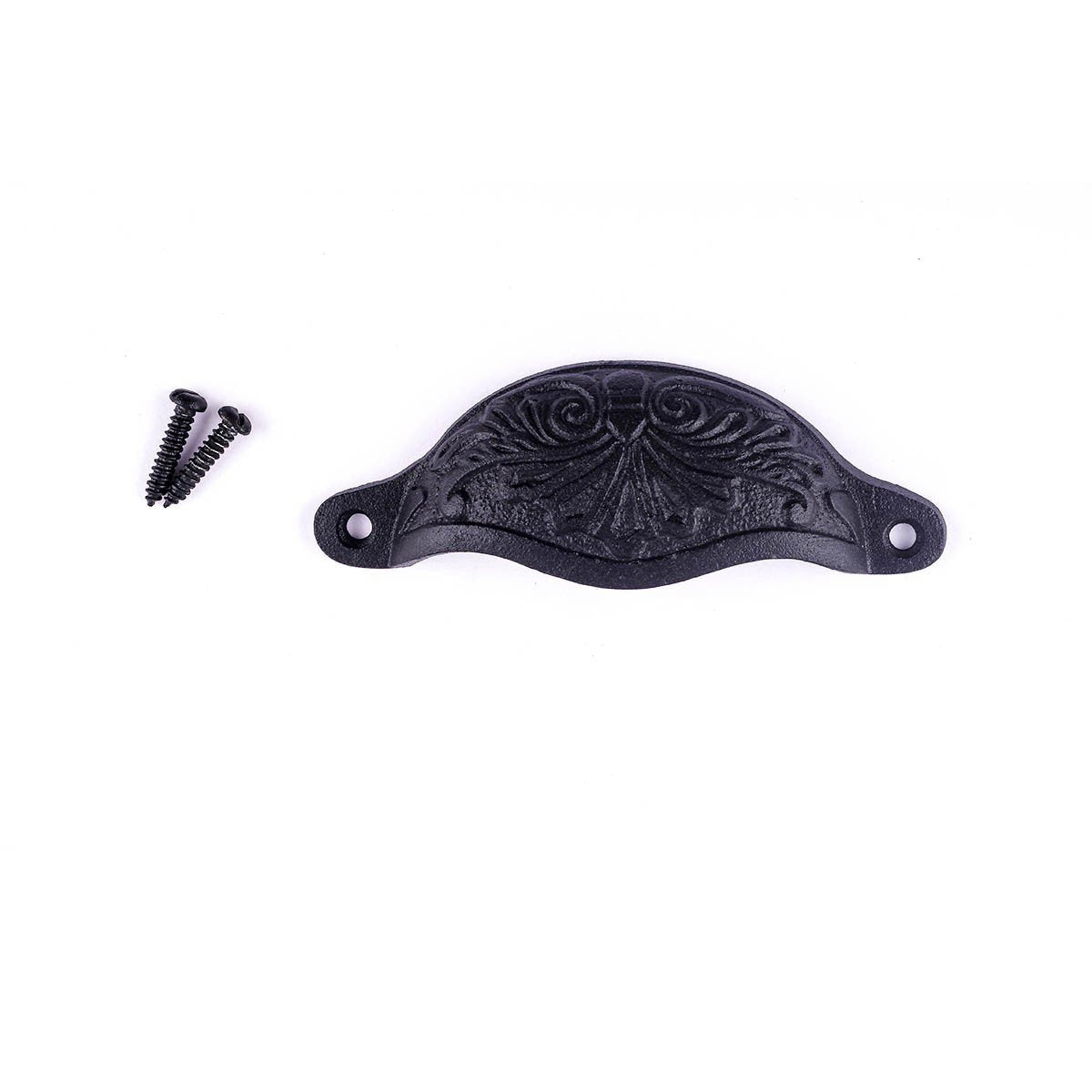Renovators Supply Manufacturing Cabinet Pulls 4.5 In. Black Wrought Iron Drawer Cup Bin Pulls With Mounting Hardware Pack Of 6