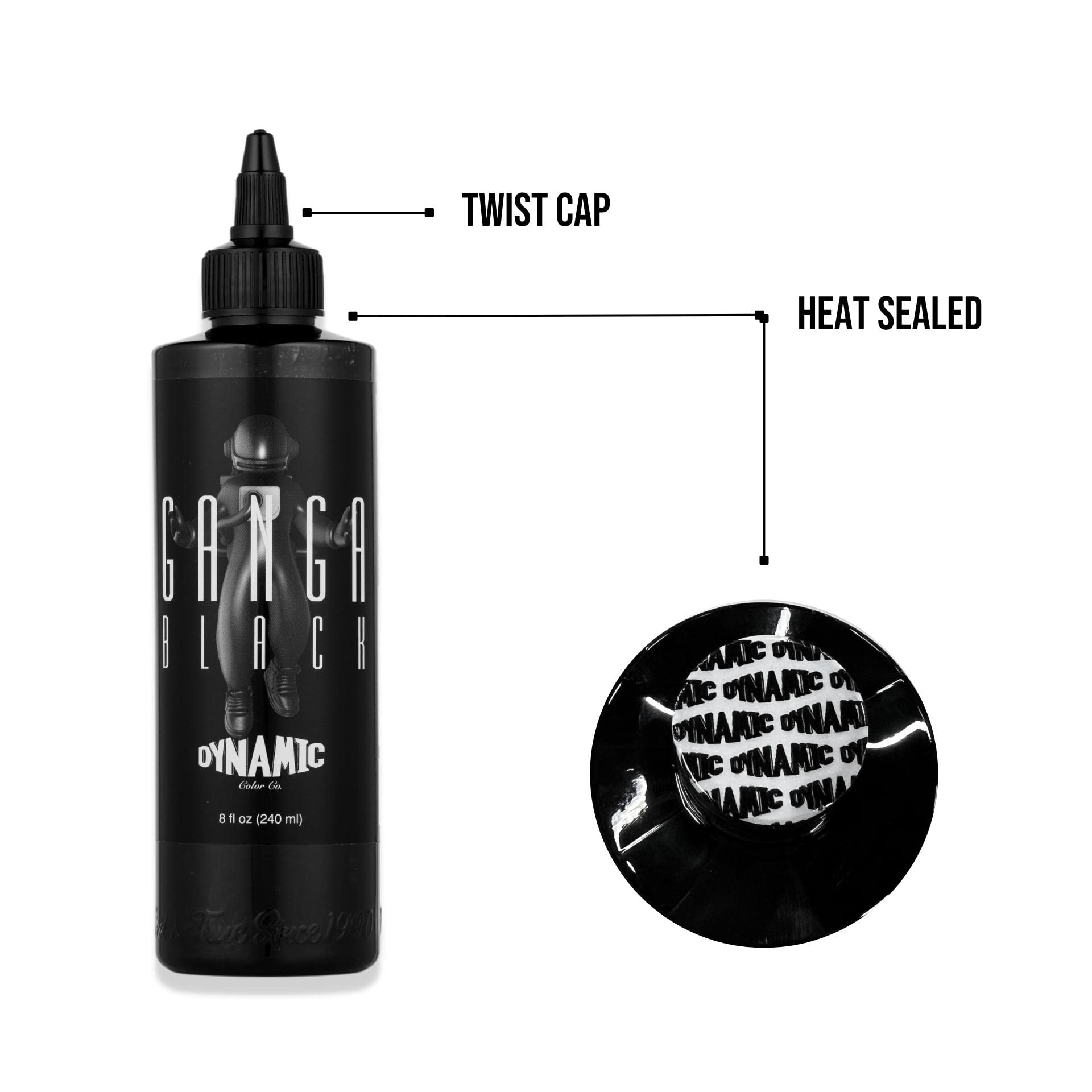 Dynamic Color Co - Ganga Black Tattoo Ink, 8Oz Bottle Reach Compliant Safe Tattoo Ink For European Regulations - Superior Black