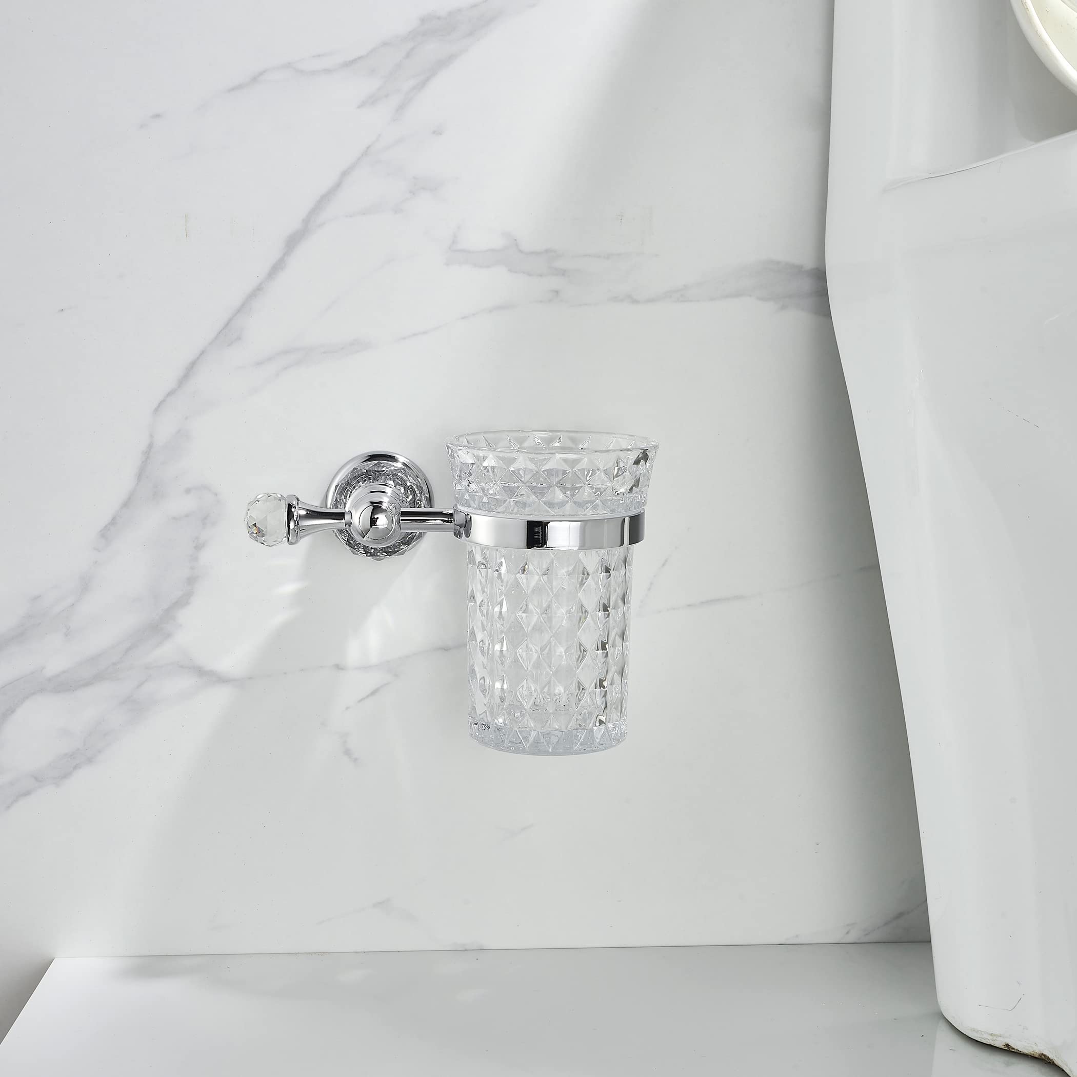 Wolibeer Crystal Toilet Brush Holder, Chrome Toilet Cup Set With Polished Silver Brush Handle Wall Mounted For Bathroom - Decora