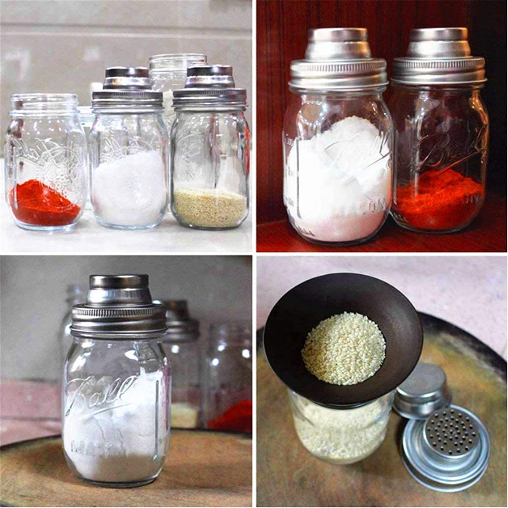 2 Pack Mason Jar Shaker Lids 304 Stainless Steel With Silicone Seals For Dredge Flour,Mix Spices,Sugar, Salt, Peppers And Any Re