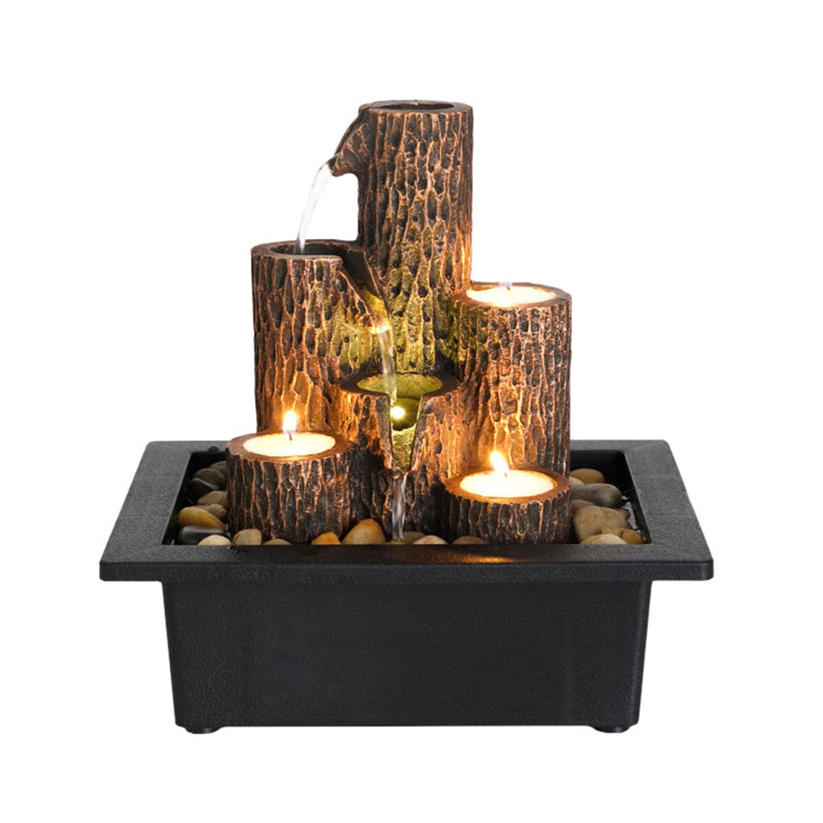 Indoor Tabletop Water Fountain, 3 Tier Lotus Leaf Desktop Fountain with ON/Off Switch and Natural River Rocks, Zen Relaxation fo