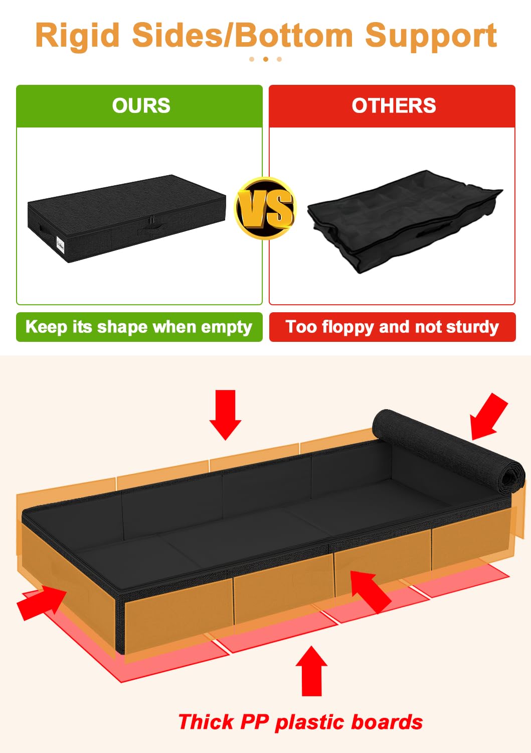 punemi Under Bed Storage Containers, 4.5 Inches Tall Low Profile Underbed Clothes Storage Organizer Bin with Sturdy Side & Botto