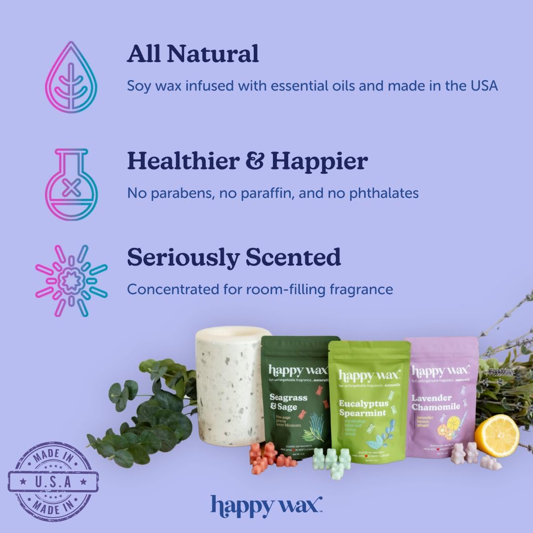 Happy Wax Lavender Lovers Collection Scented Natural Soy Wax Melts - 6 Total Oz. of Scented Wax Melts, Collection Includes 2oz L
