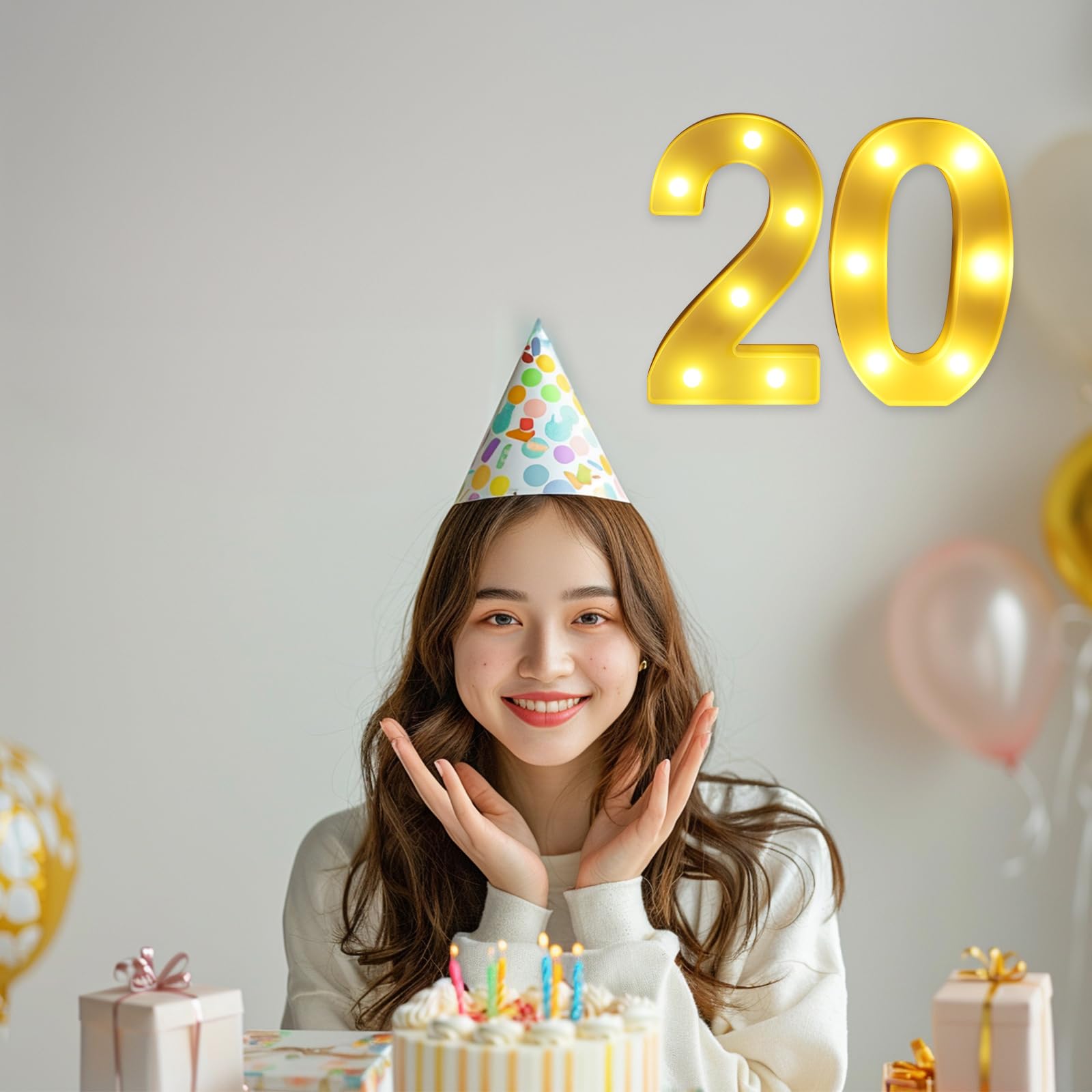 20th Birthday Decorations for Women Men,Happy 20 Year Old Birthday Decorations for Centerpieces Table,20 Light Up Numbers Sign L