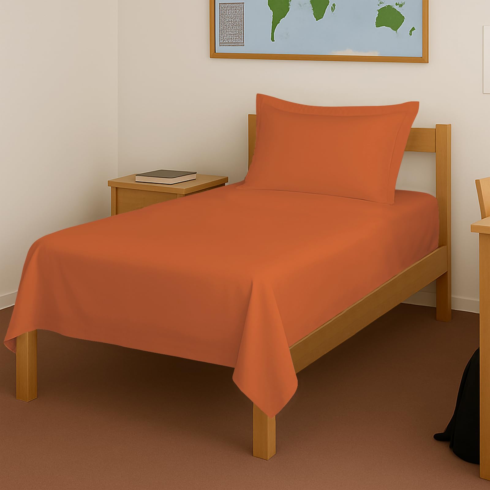 Pizuna 100% Cotton Bedsheet Single Burnt Orange, 400 Thread Count Long Staple Combed Cotton Flat Bedsheets 60 X100 Inches With 1