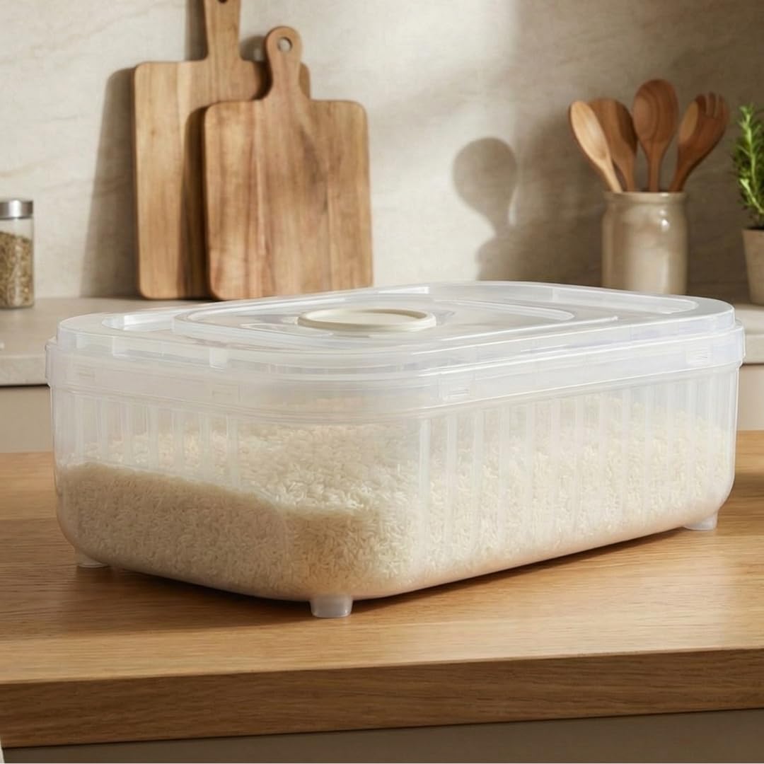 5Kg - Airtight Rice Container - Moisture-Proof & Insect-Proof Grain Storage Box With Smooth Sliding Lid For Modular Kitchen Pant