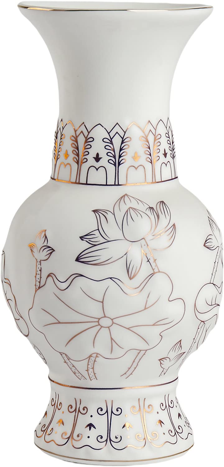 Houlu 7 Inch Small White Ceramic Buddhist Flower Vase, Buddhist Altar Supplies