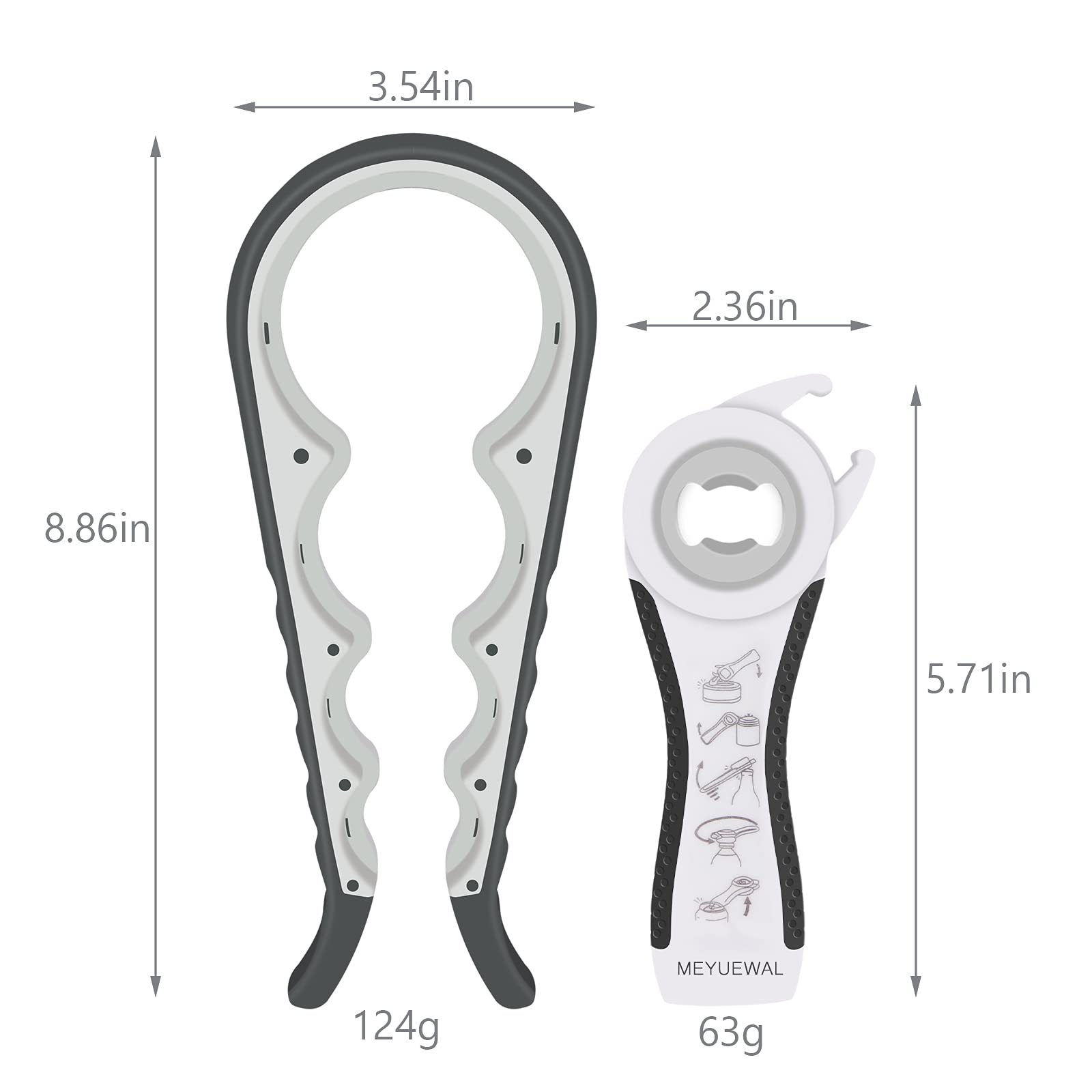 Jar Opener Bottle Opener For Weak Hands, 5 In 1 Multi Function Can Opener Bottle Opener Kit With Silicone Handle Easy To Use For