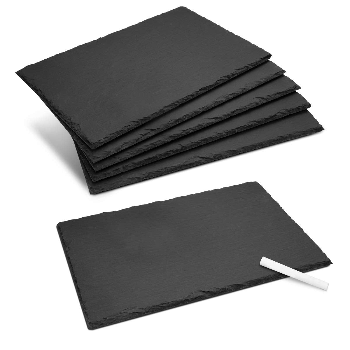 Navaris Natural Slate Serving Plates - Set Of 6 Place Mat Serving Trays - Medium Rectangular Stone Table Mat Serving Platter Til