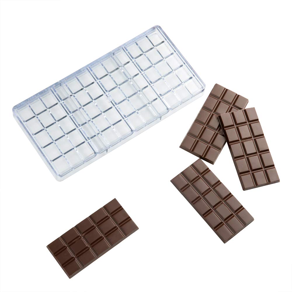 Pastry Tek 10.8 X 5.3 Inch Chocolate Bar Mold, 1 Break-Apart Chocolate Mold - 4 Cavities, Freezer-Safe, Clear Polycarbonate Cand