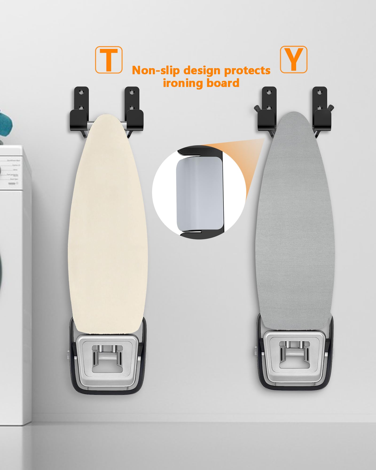 Musvoh 2Pcs Ironing Board Wall Mount, Stainless Steel Ironing Board Hanger For Laundry Room, Adjustable Distance Ironing Board H