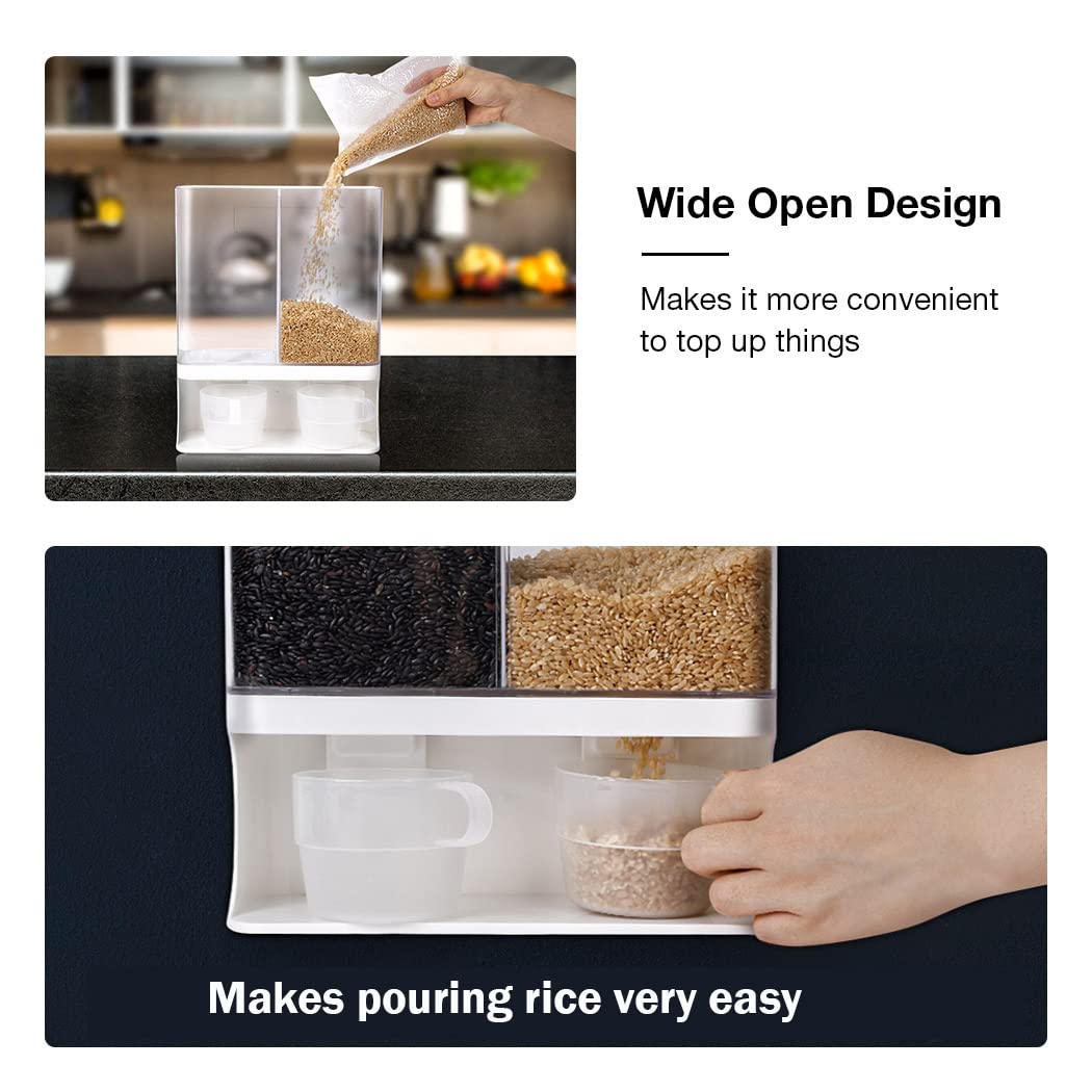 Conworld Rice Dispenser Kitchen Organization  Wall-Mounted Dry Food Storage Container with Lids and 1 cup  Laundry Detergent Dispenser.Suitable for Black Rice  Pet Food  Beans  Laundry Scent Beads