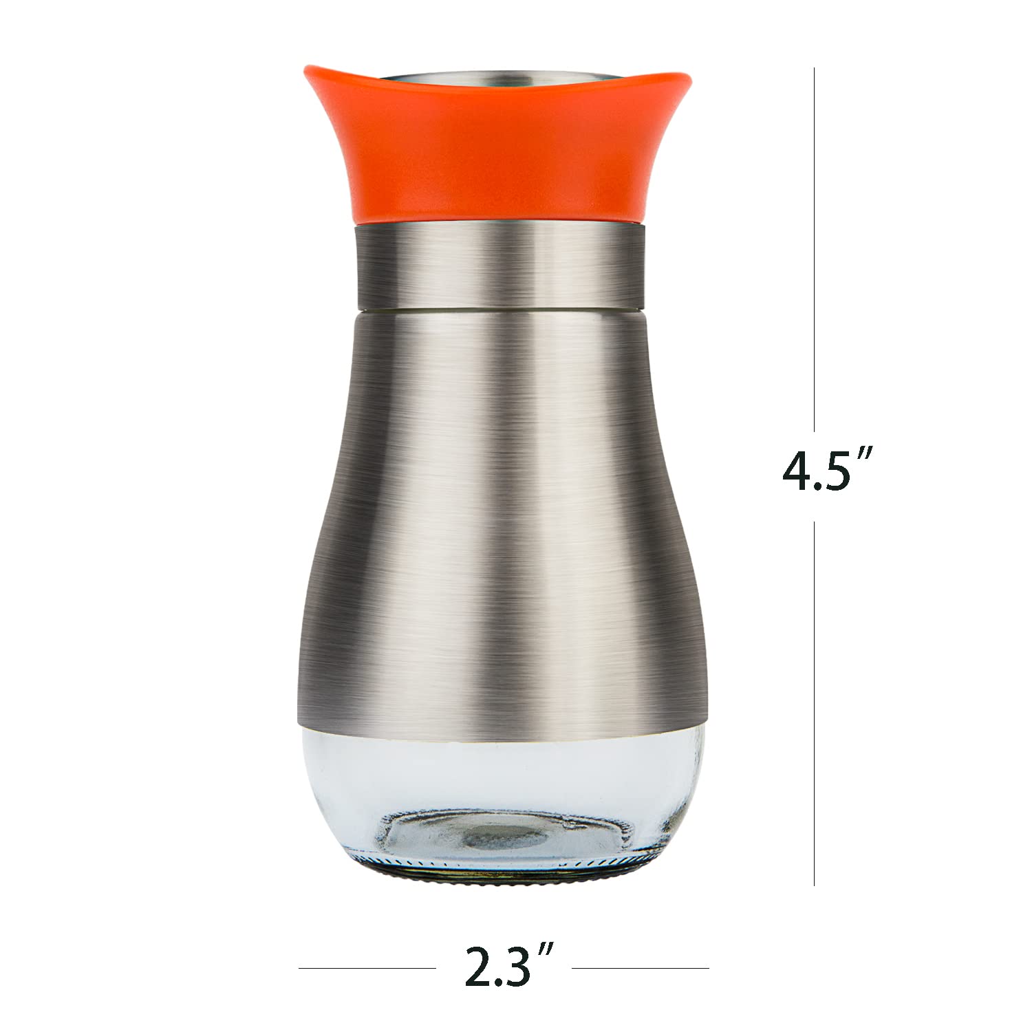 Evelyne Salt Pepper Seasoning Glass Shaker with Stainless Steel Cover 2 pcs Pack Set (Orange)