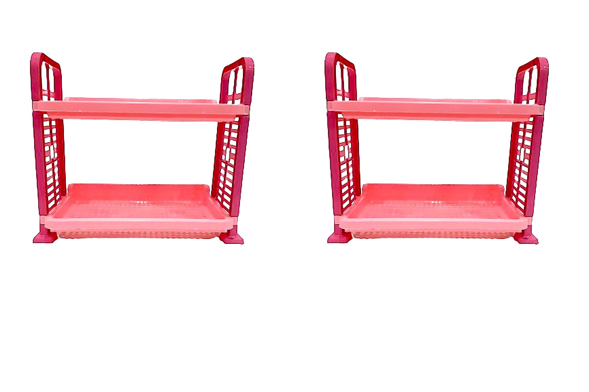 Mastbus 2 Pcs 2 Rack Pink Organizer Spice Rack Desktop Makeup Storage For Kitchen, Bath Room, Bedroom And Office