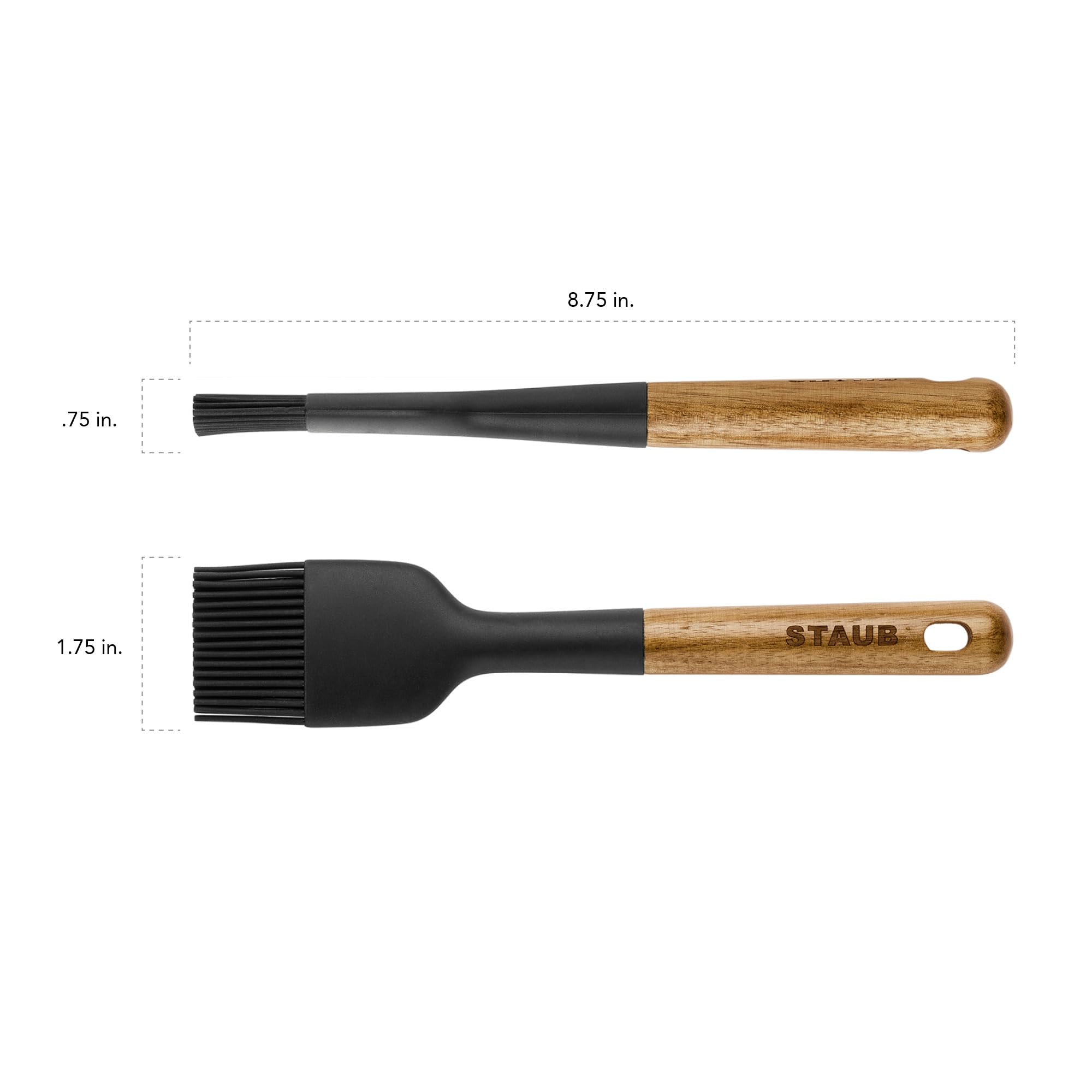 Staub Pastry Brush, Perfect For Evenly Glazing Pastries And Basting Meats, Durable Bpa-Free Matte Black Silicone, Acacia Wood Ha