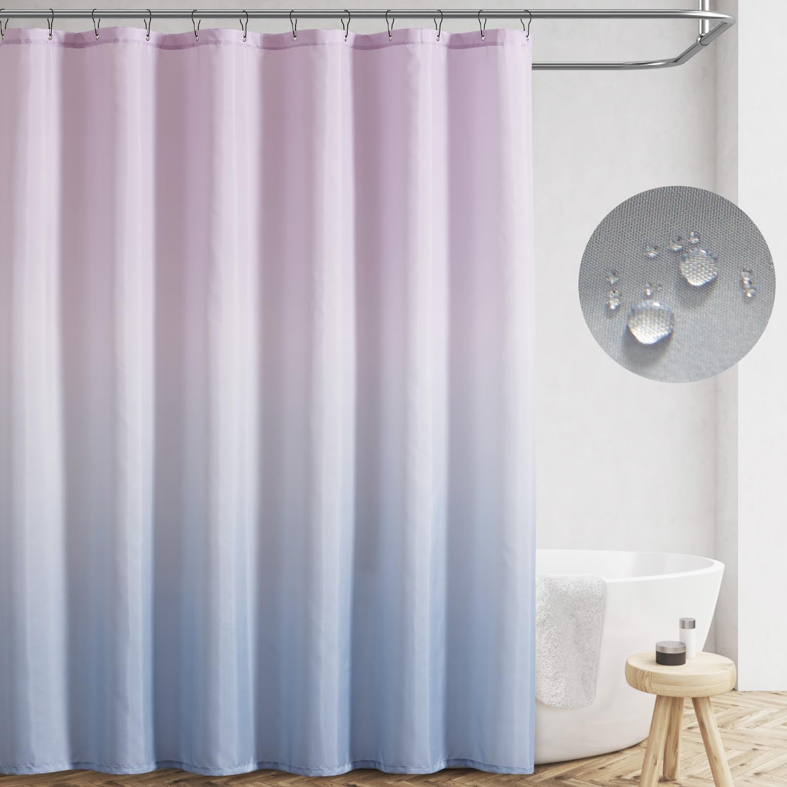Jicnhan Lliac And Blue Ombre Shower Curtain, Waterproof Fabric Shower Curtains For Bathroom, Modern Gradient Color Shower Curtai