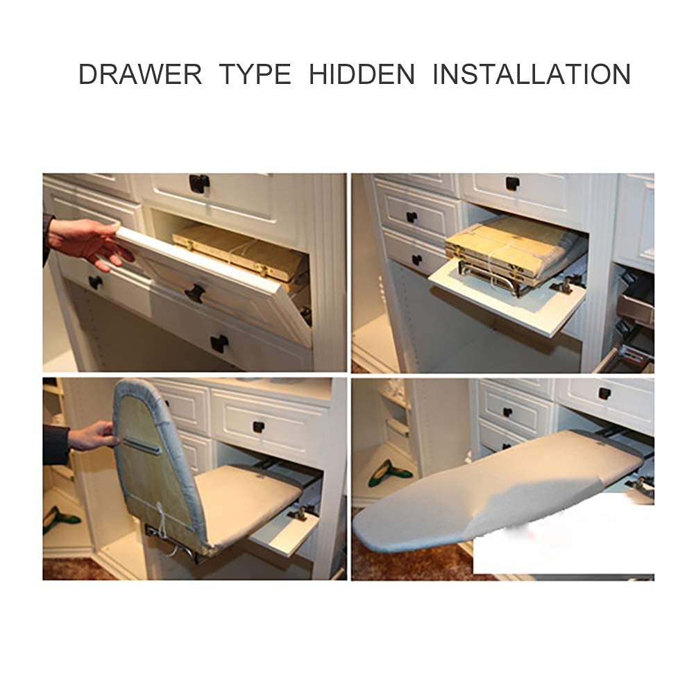 Hiding Ironing Board Foldable Ironing Station in Cabinet for Apartment & Small Room | Sturdy Folding Board  Easy-Release Lever White