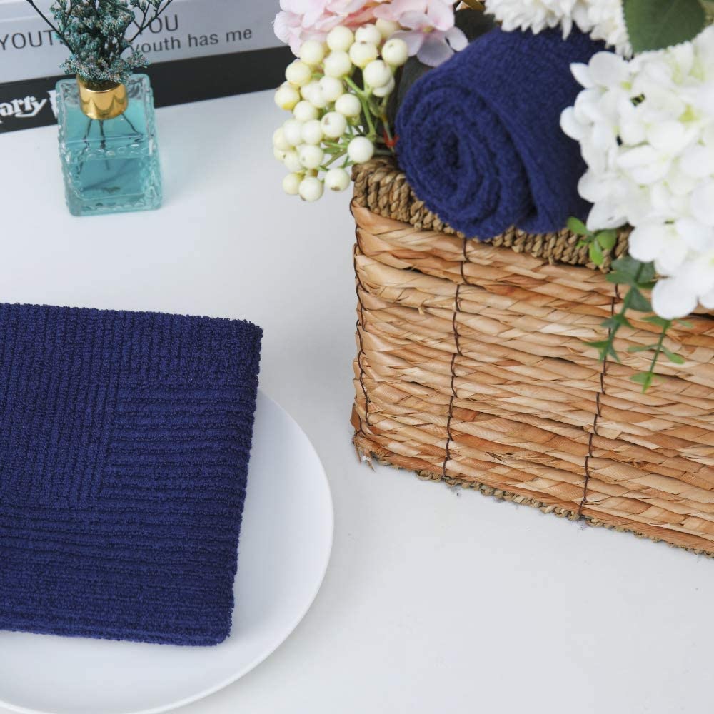 Anyi Navy Dish Towels For Kitchen, Absorbent Cotton Kitchen Towels For Drying Dishes, Terry Tea Towels For Cleaning Set Of 3, 16