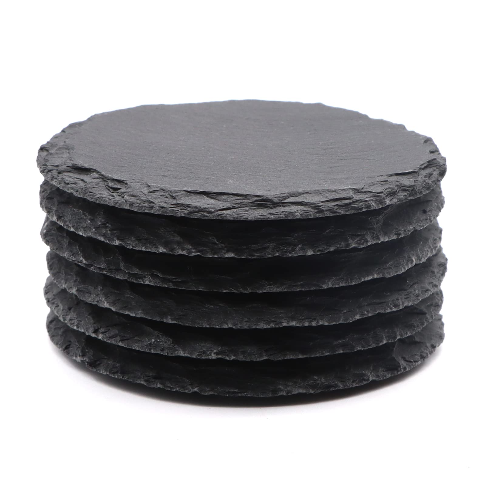 6 Pack Round Slate Drink Coasters, Vibratite 4 Inch Black Slate Stone Coasters Bulk Cup Coasters With Anti-Scratch Bottom For Dr
