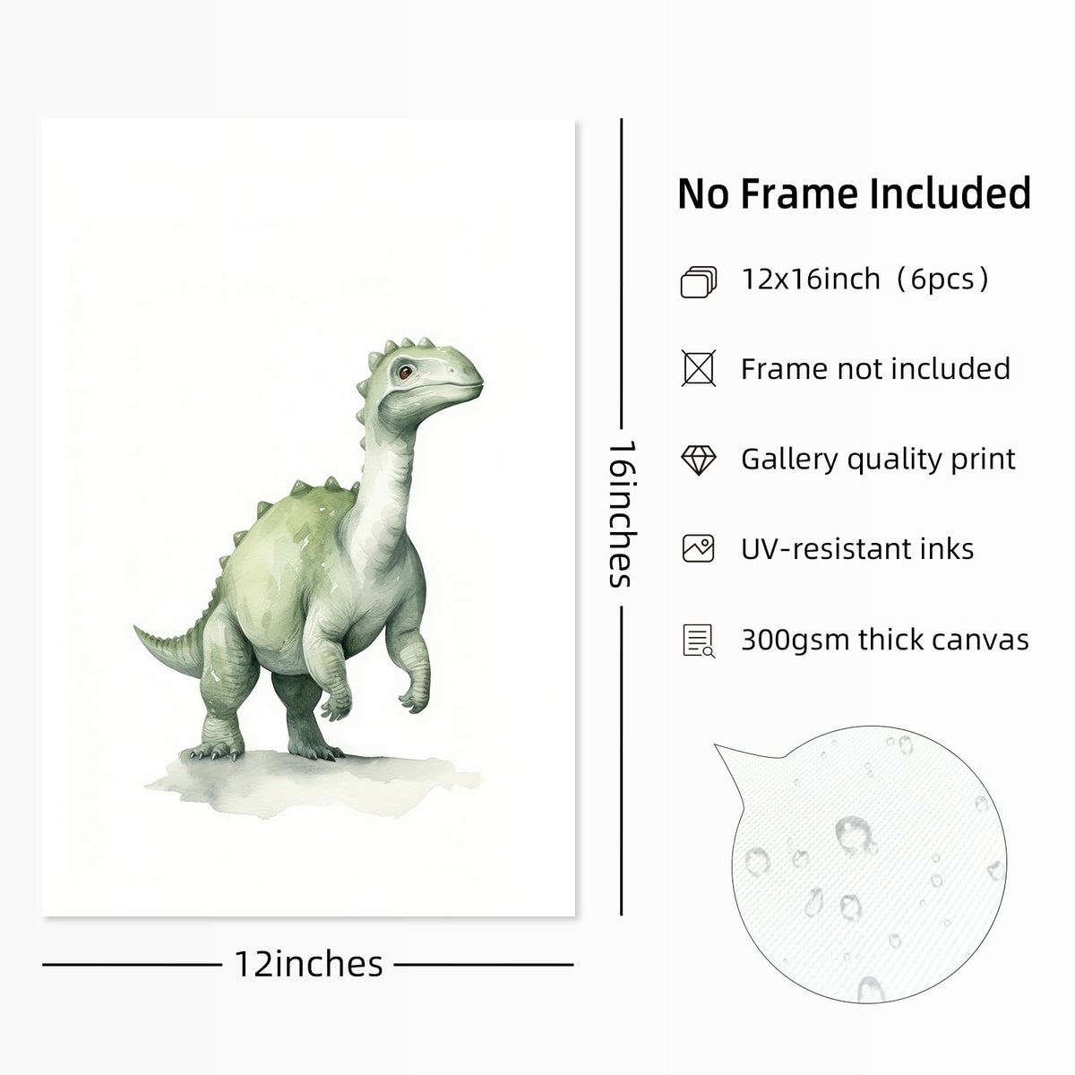 Dinosaur Watercolor Wall Art Decor Dino Boys Room Canvas Wall Art Nurs ...