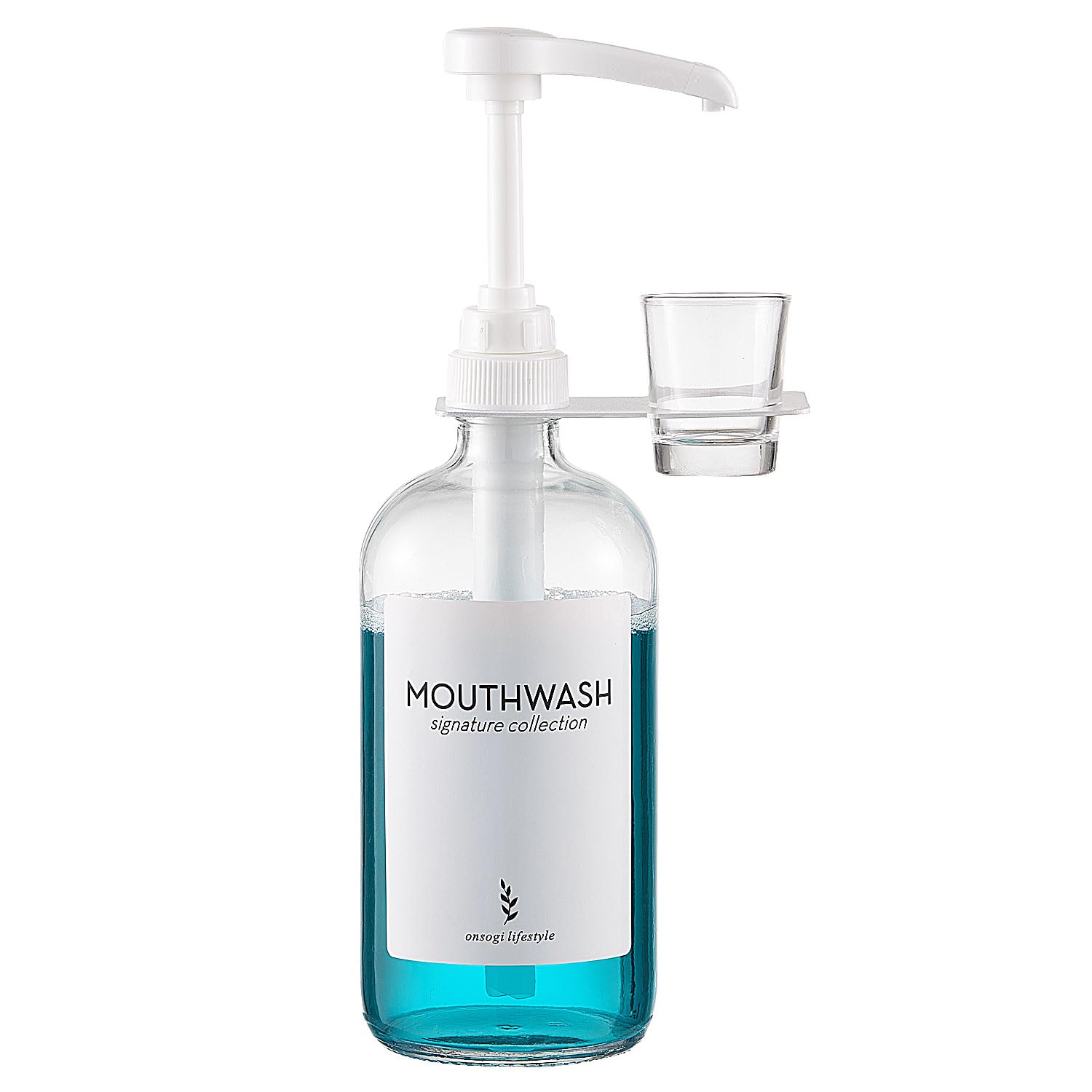 Onsogi Glass Mouthwash Dispenser With Cup Holder And Pump, 16 Oz Rustic Boho Mouthwash Dispenser For Bathroom Farmhouse Decor -