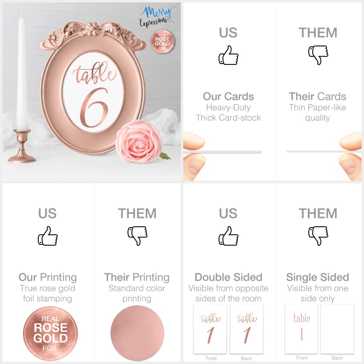 Merry Expressions Rose Gold Wedding Table Numbers 1-30, Wedding Decorations For Reception - 4X6 Inch Double Sided