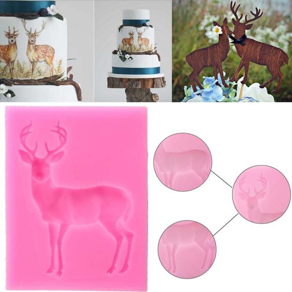 Tvoip 2Pcs Christmas Deer Silicone Mold Fondant Cake Chocolate Cookie Decorating Mould Cake Tools New