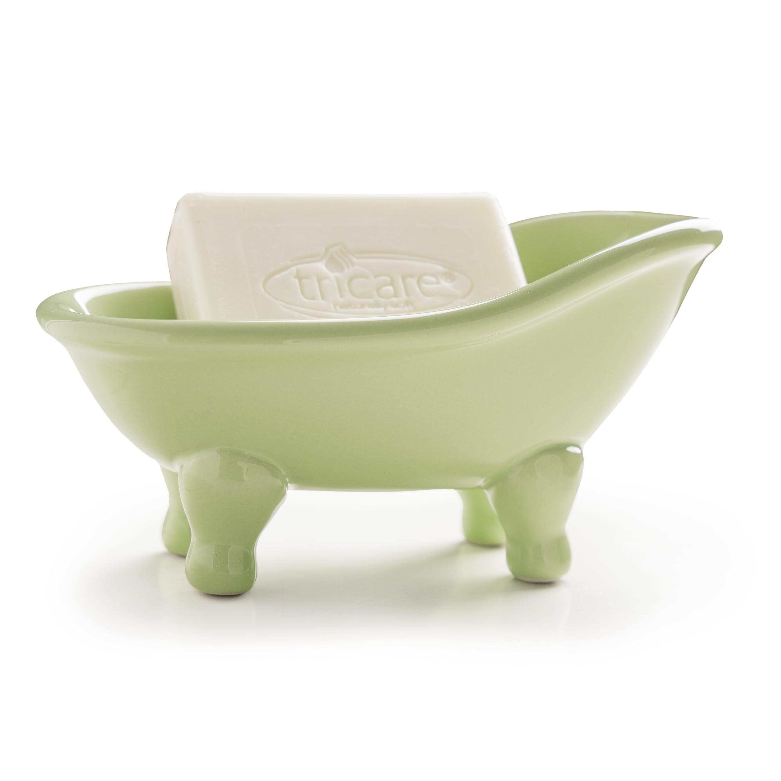5.6'' Ceramic Mini Bathtub Soap Dish Decortative Clawfoot Bathroom Soap Dish (Green Tea)